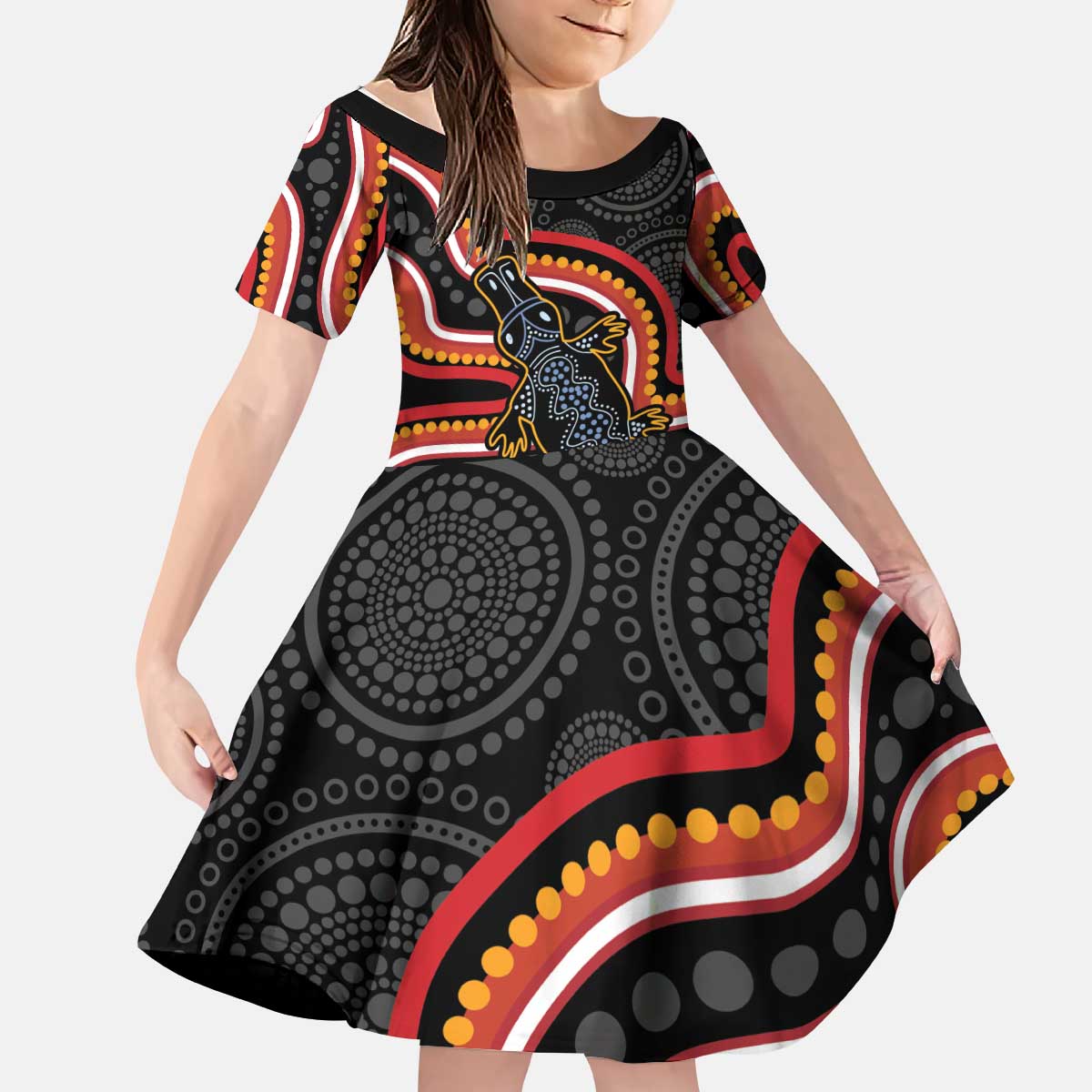 Indigenous Platypus Australia Kid Short Sleeve Dress Australian Aboriginal Art Proud