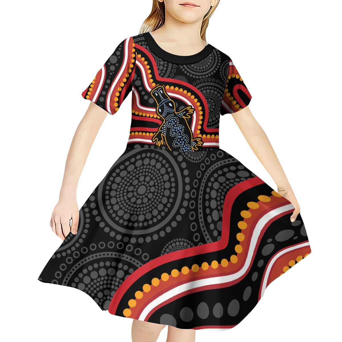 Indigenous Platypus Australia Kid Short Sleeve Dress Australian Aboriginal Art Proud
