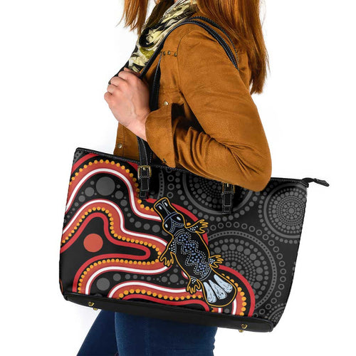 Indigenous Platypus Australia Leather Tote Bag Australian Aboriginal Art Proud