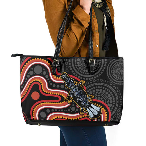 Indigenous Platypus Australia Leather Tote Bag Australian Aboriginal Art Proud