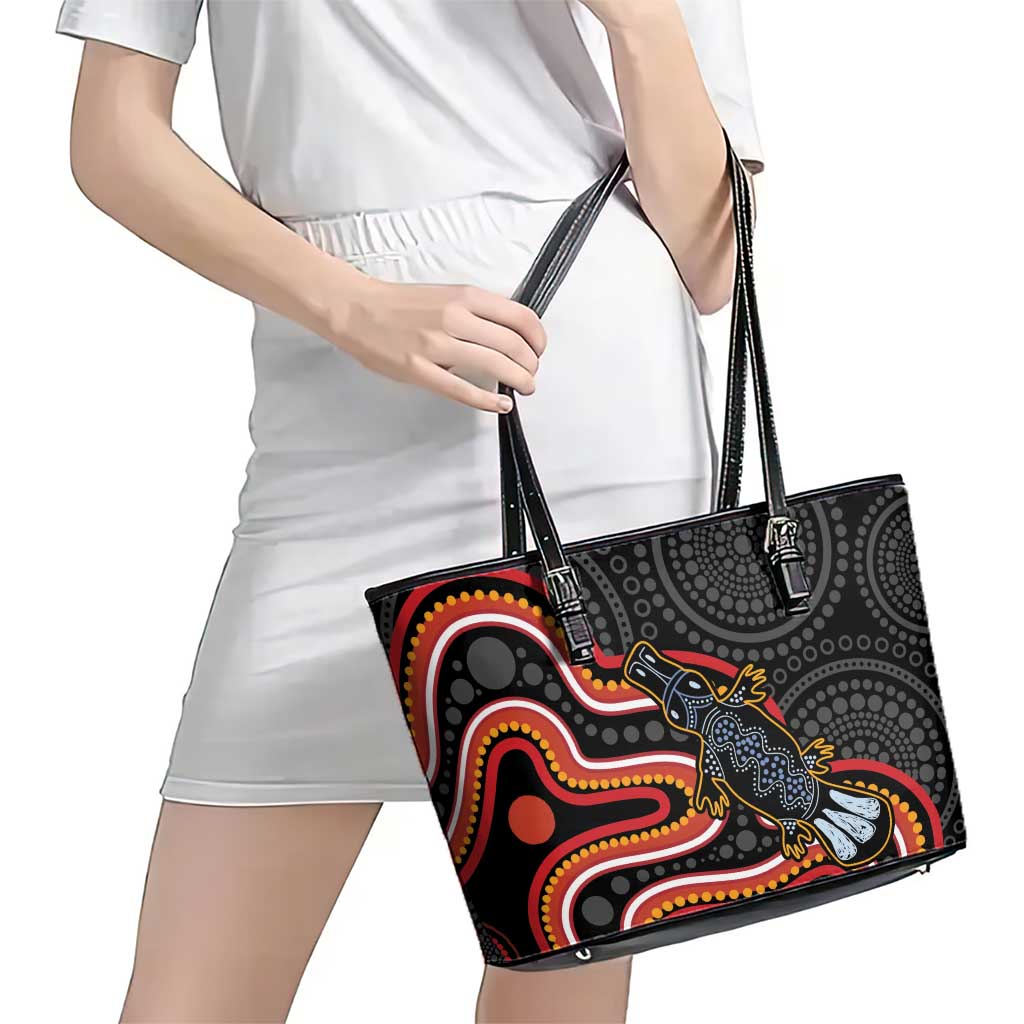 Indigenous Platypus Australia Leather Tote Bag Australian Aboriginal Art Proud