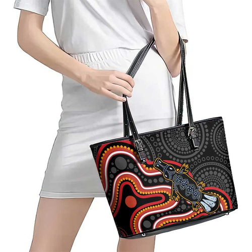 Indigenous Platypus Australia Leather Tote Bag Australian Aboriginal Art Proud