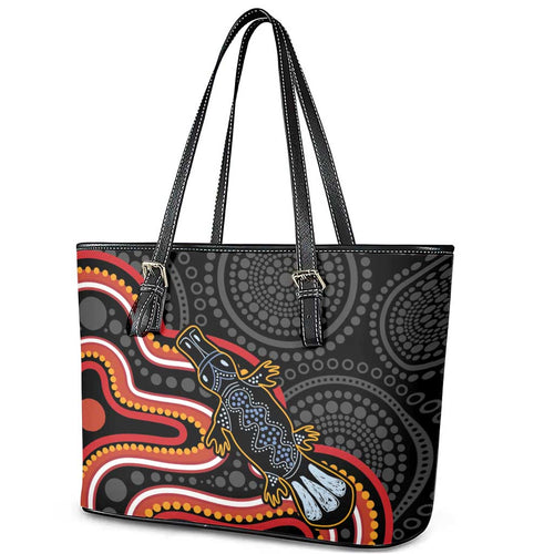 Indigenous Platypus Australia Leather Tote Bag Australian Aboriginal Art Proud