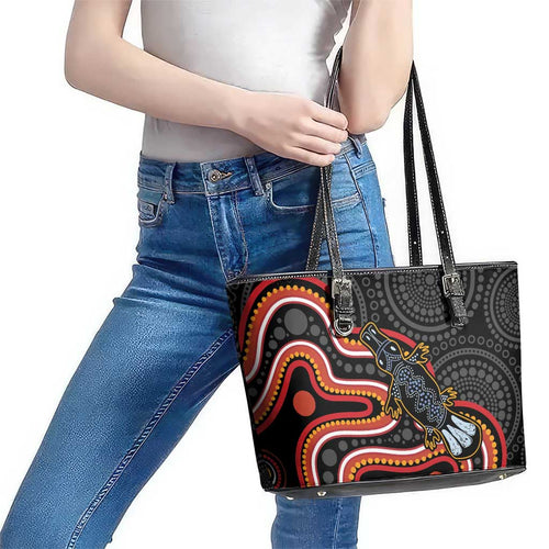Indigenous Platypus Australia Leather Tote Bag Australian Aboriginal Art Proud