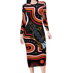 Indigenous Platypus Australia Long Sleeve Bodycon Dress Australian Aboriginal Art Proud