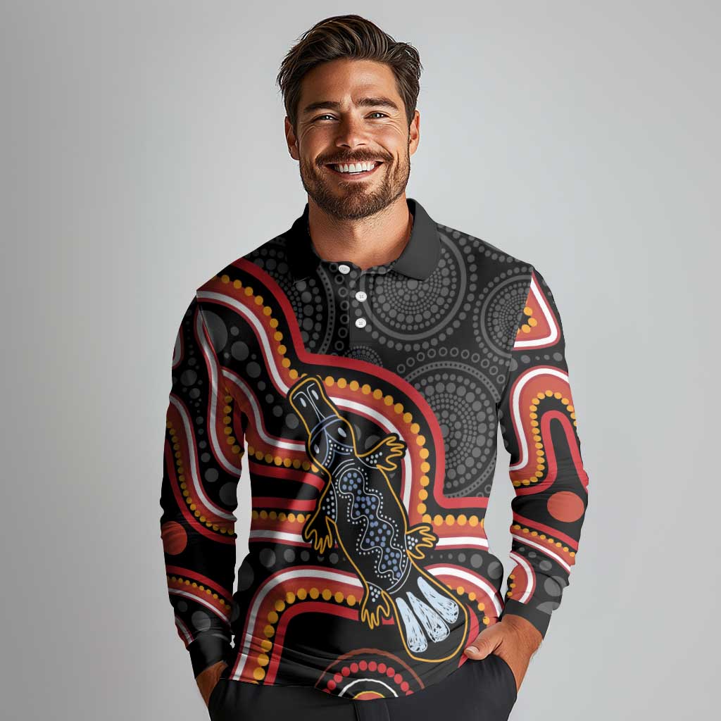 Indigenous Platypus Australia Long Sleeve Polo Shirt Australian Aboriginal Art Proud