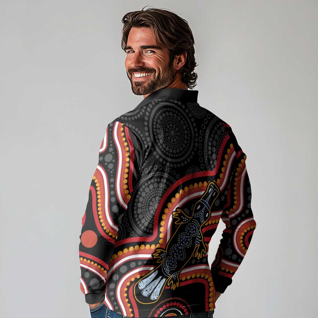 Indigenous Platypus Australia Long Sleeve Polo Shirt Australian Aboriginal Art Proud