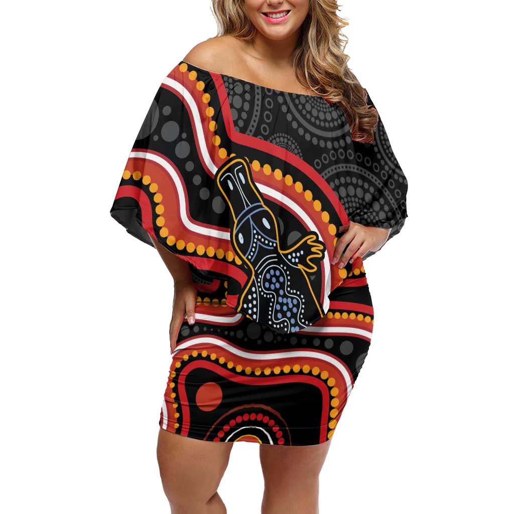 Indigenous Platypus Australia Off Shoulder Short Dress Australian Aboriginal Art Proud