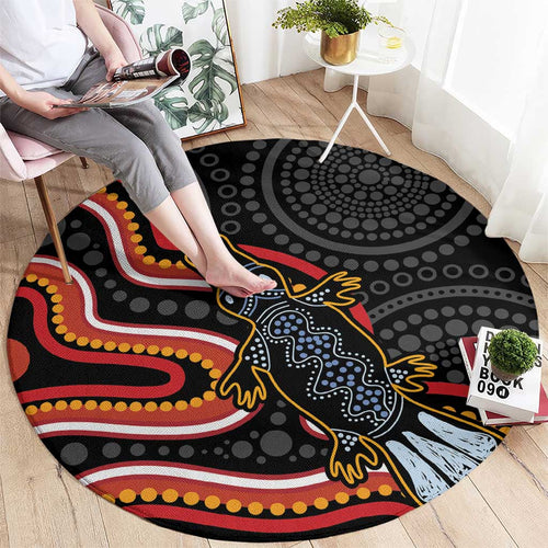 Indigenous Platypus Australia Round Carpet Australian Aboriginal Art Proud