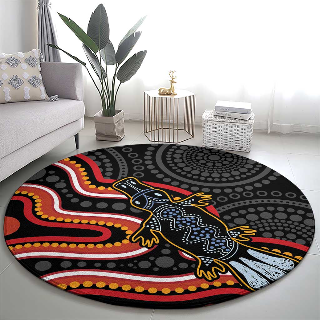 Indigenous Platypus Australia Round Carpet Australian Aboriginal Art Proud