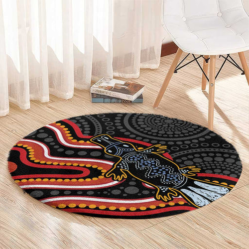 Indigenous Platypus Australia Round Carpet Australian Aboriginal Art Proud