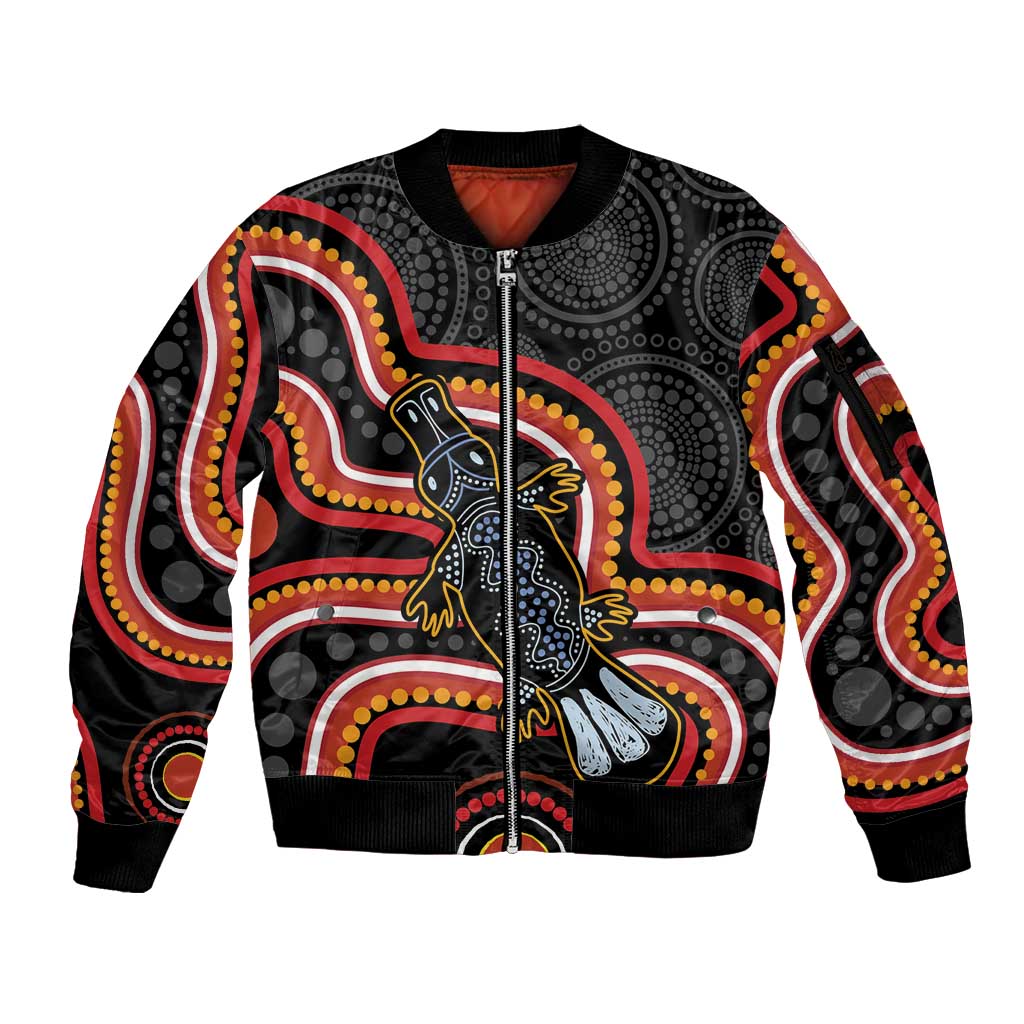 Indigenous Platypus Australia Sleeve Zip Bomber Jacket Australian Aboriginal Art Proud
