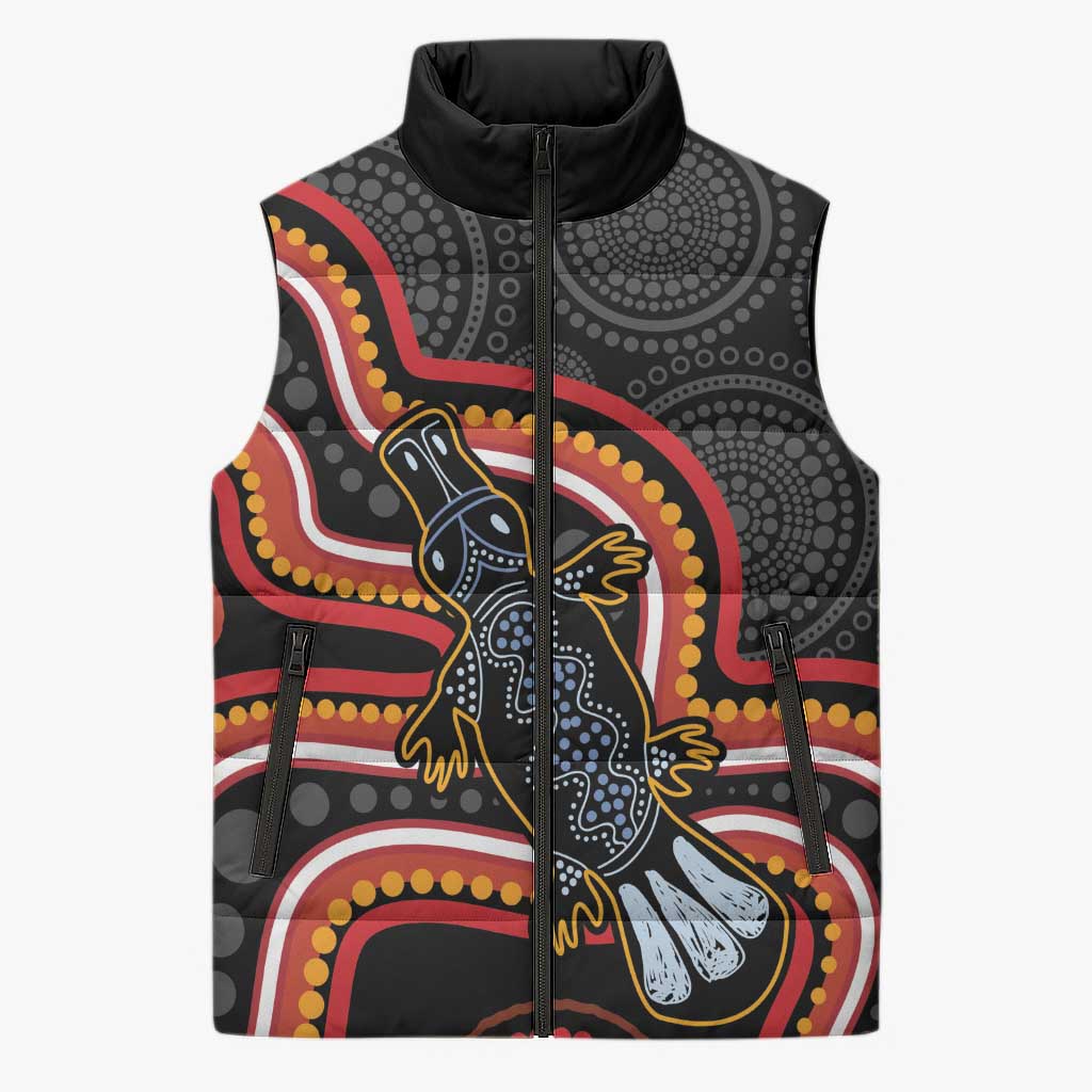 Indigenous Platypus Australia Sleeveless Puffer Jacket Australian Aboriginal Art Proud