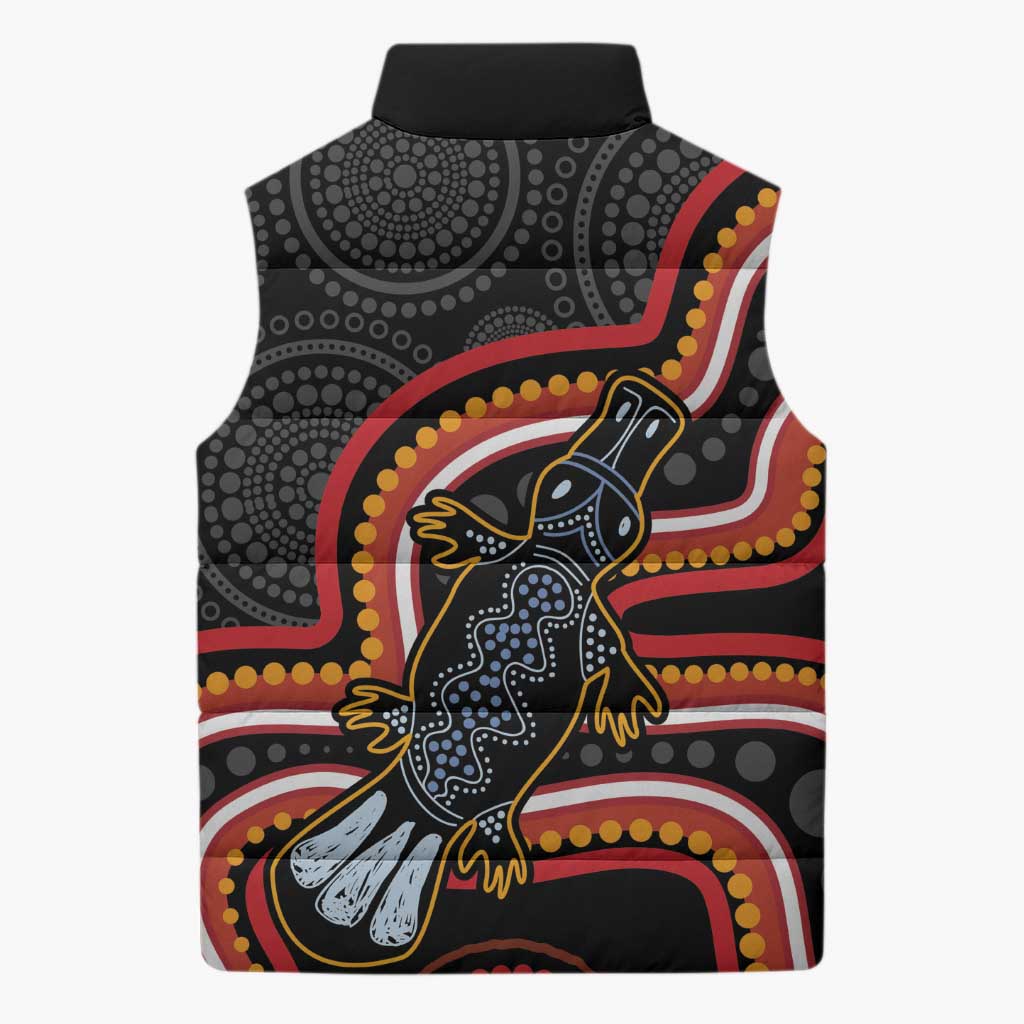 Indigenous Platypus Australia Sleeveless Puffer Jacket Australian Aboriginal Art Proud