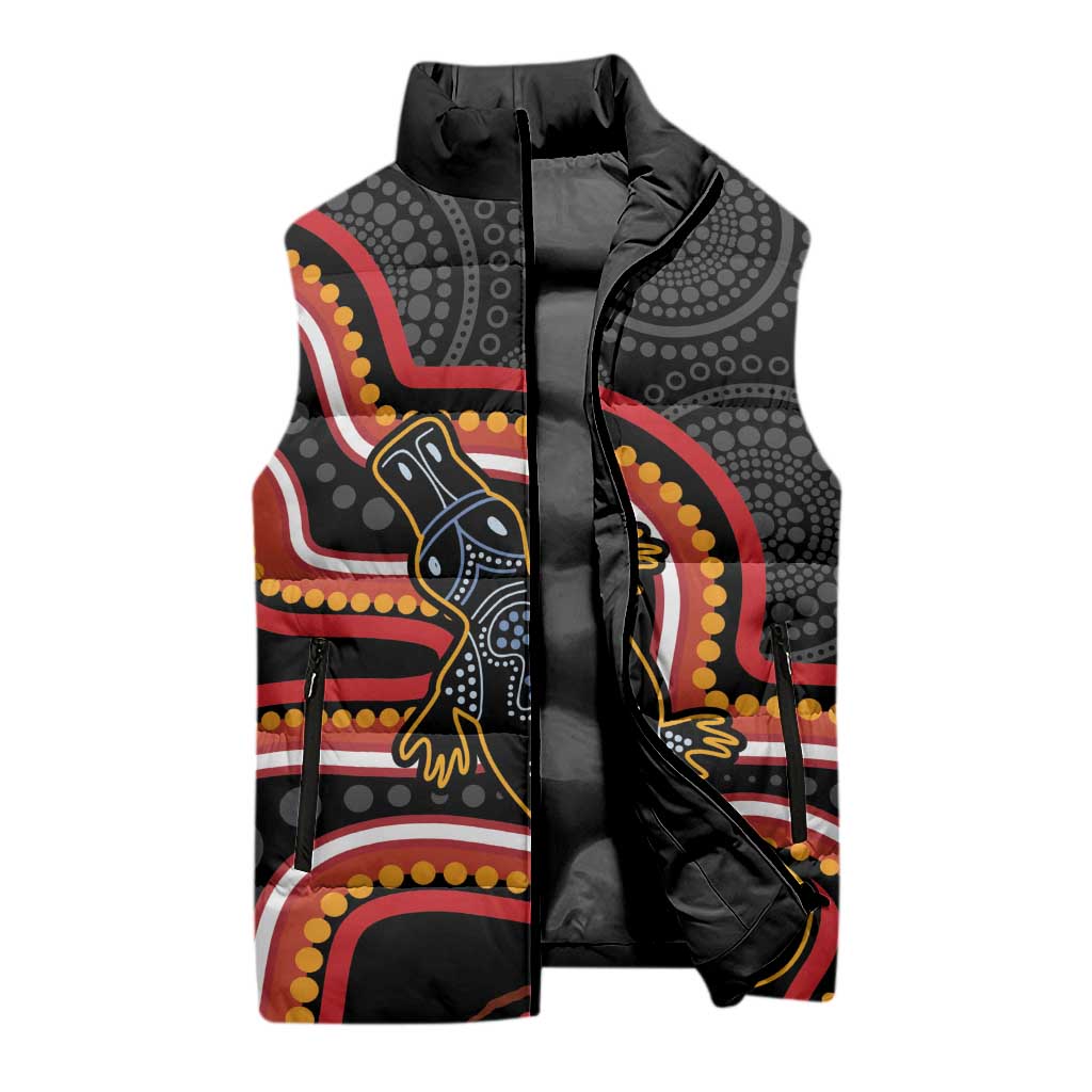 Indigenous Platypus Australia Sleeveless Puffer Jacket Australian Aboriginal Art Proud