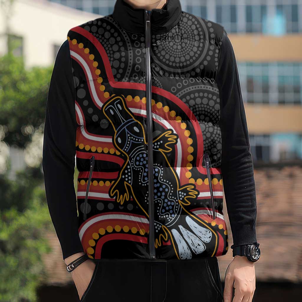 Indigenous Platypus Australia Sleeveless Puffer Jacket Australian Aboriginal Art Proud