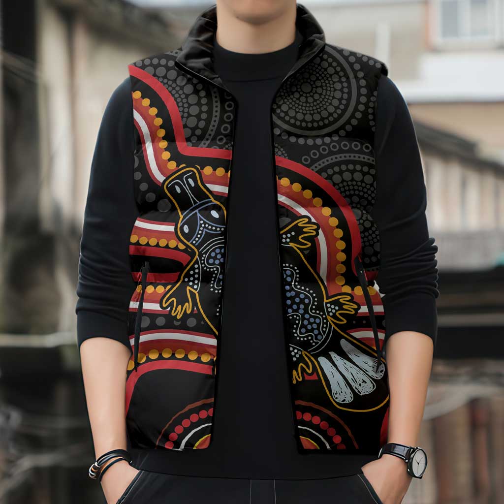 Indigenous Platypus Australia Sleeveless Puffer Jacket Australian Aboriginal Art Proud
