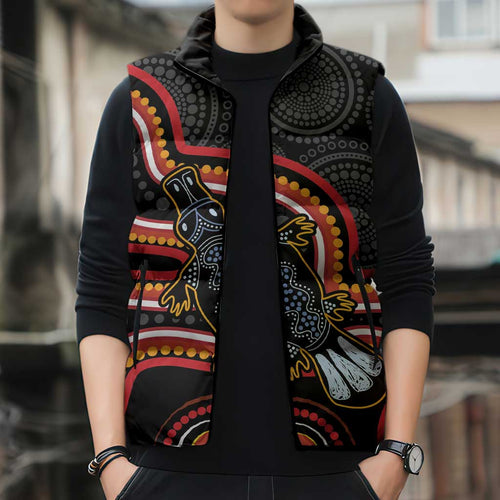 Indigenous Platypus Australia Sleeveless Puffer Jacket Australian Aboriginal Art Proud