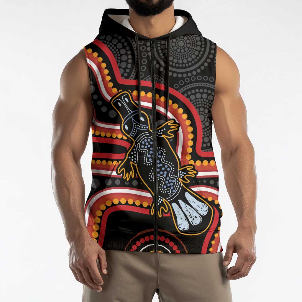 Indigenous Platypus Australia Sleeveless Zip Hoodie Australian Aboriginal Art Proud