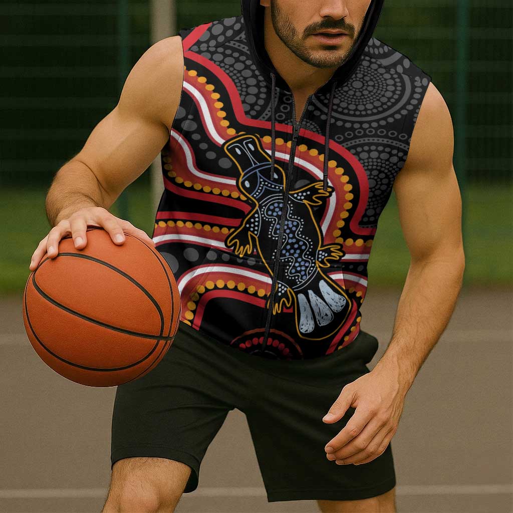 Indigenous Platypus Australia Sleeveless Zip Hoodie Australian Aboriginal Art Proud