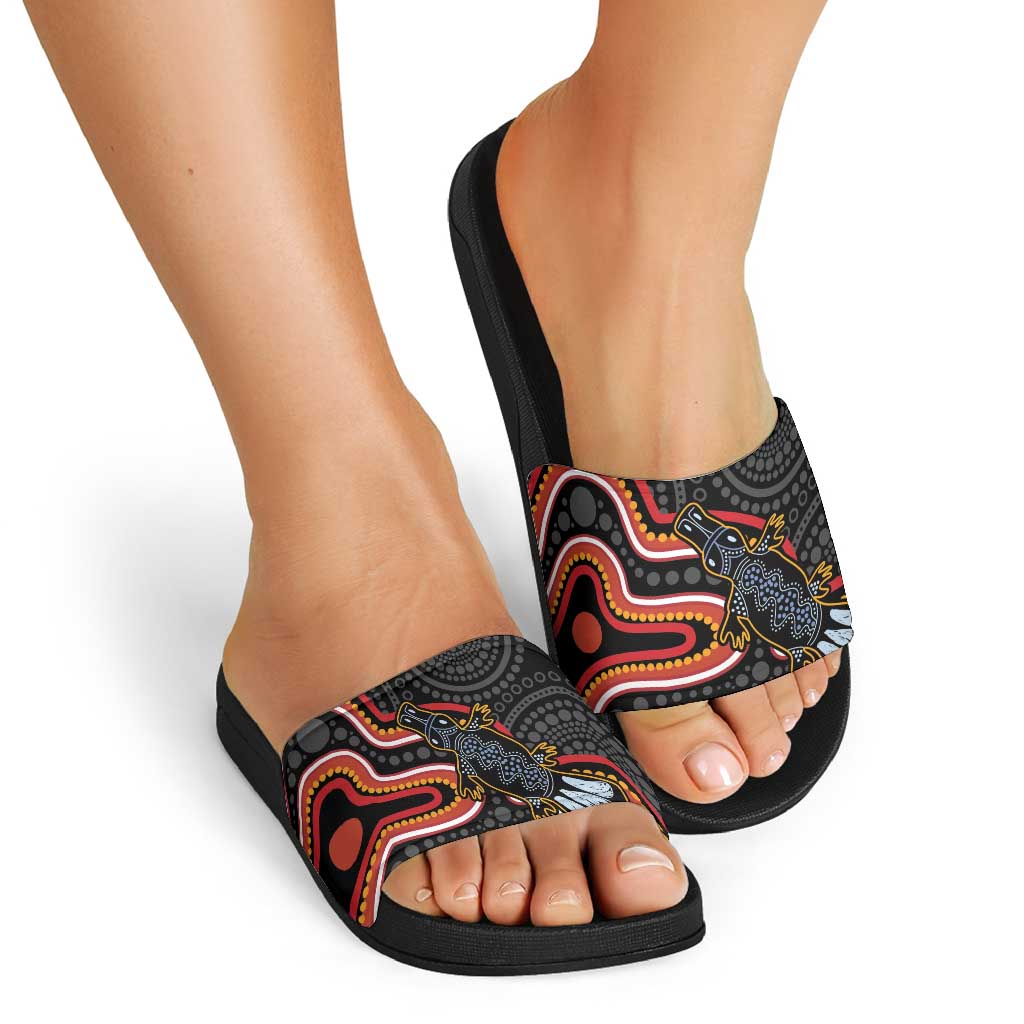 Indigenous Platypus Australia Slide Sandals Australian Aboriginal Art Proud