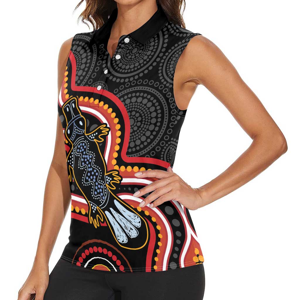 Indigenous Platypus Australia Women Sleeveless Polo Shirt Australian Aboriginal Art Proud