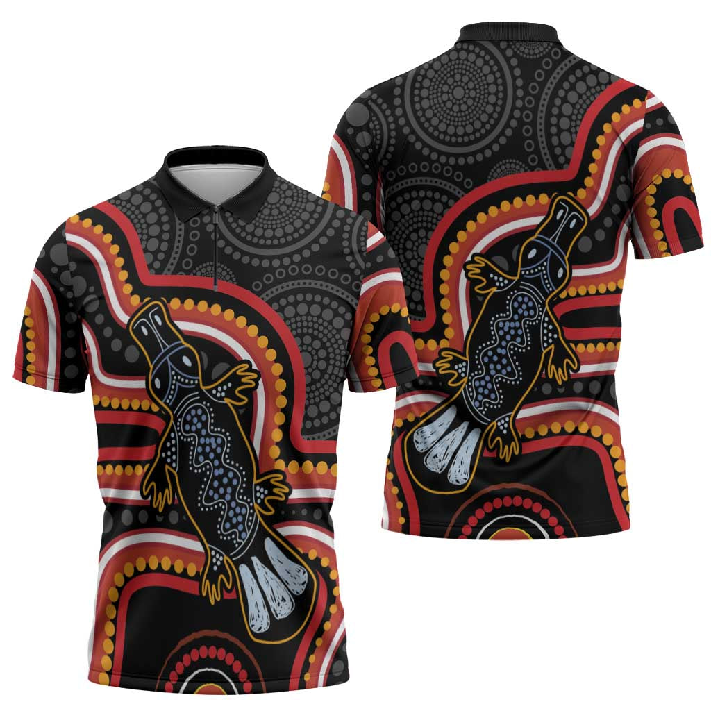 Indigenous Platypus Australia Zipper Polo Shirt Australian Aboriginal Art Proud