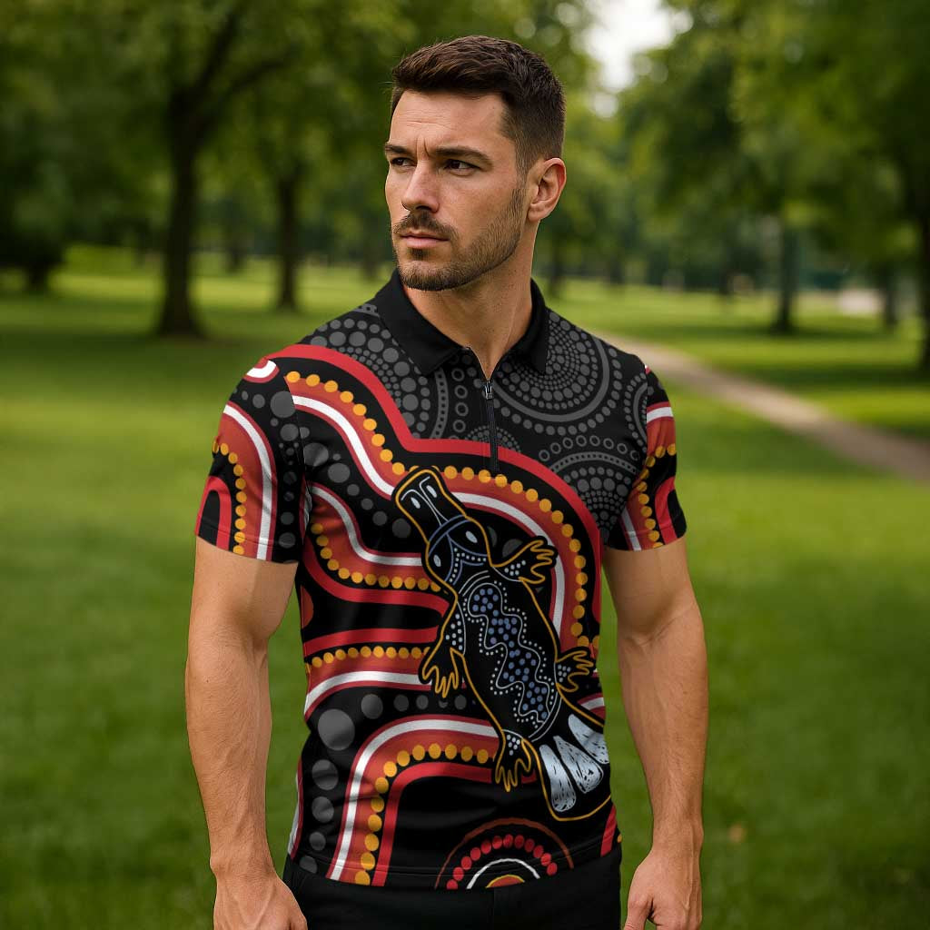 Indigenous Platypus Australia Zipper Polo Shirt Australian Aboriginal Art Proud