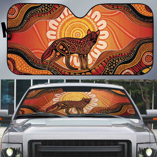 Indigenous Dingo Australia Auto Sun Shade Australian Aboriginal Art Proud