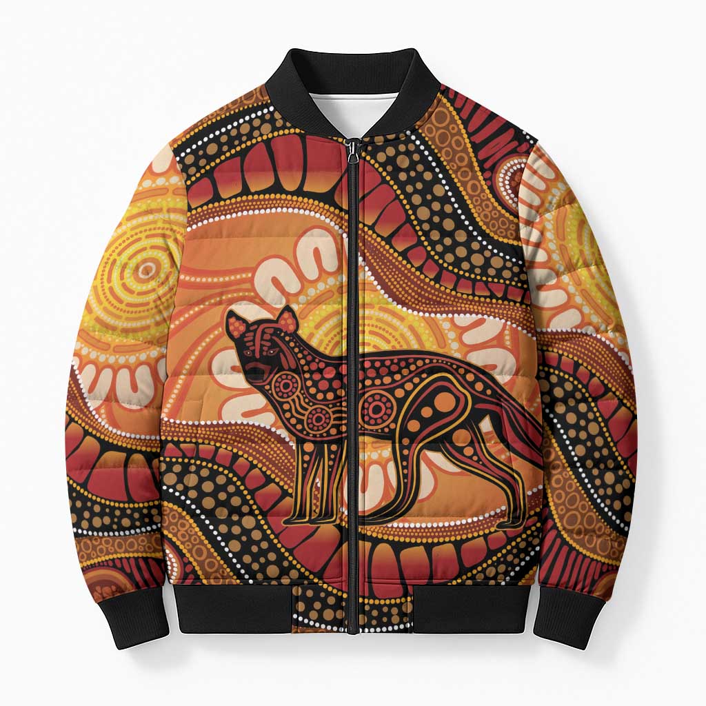 Indigenous Dingo Australia Bomber Puffer Jacket Australian Aboriginal Art Proud