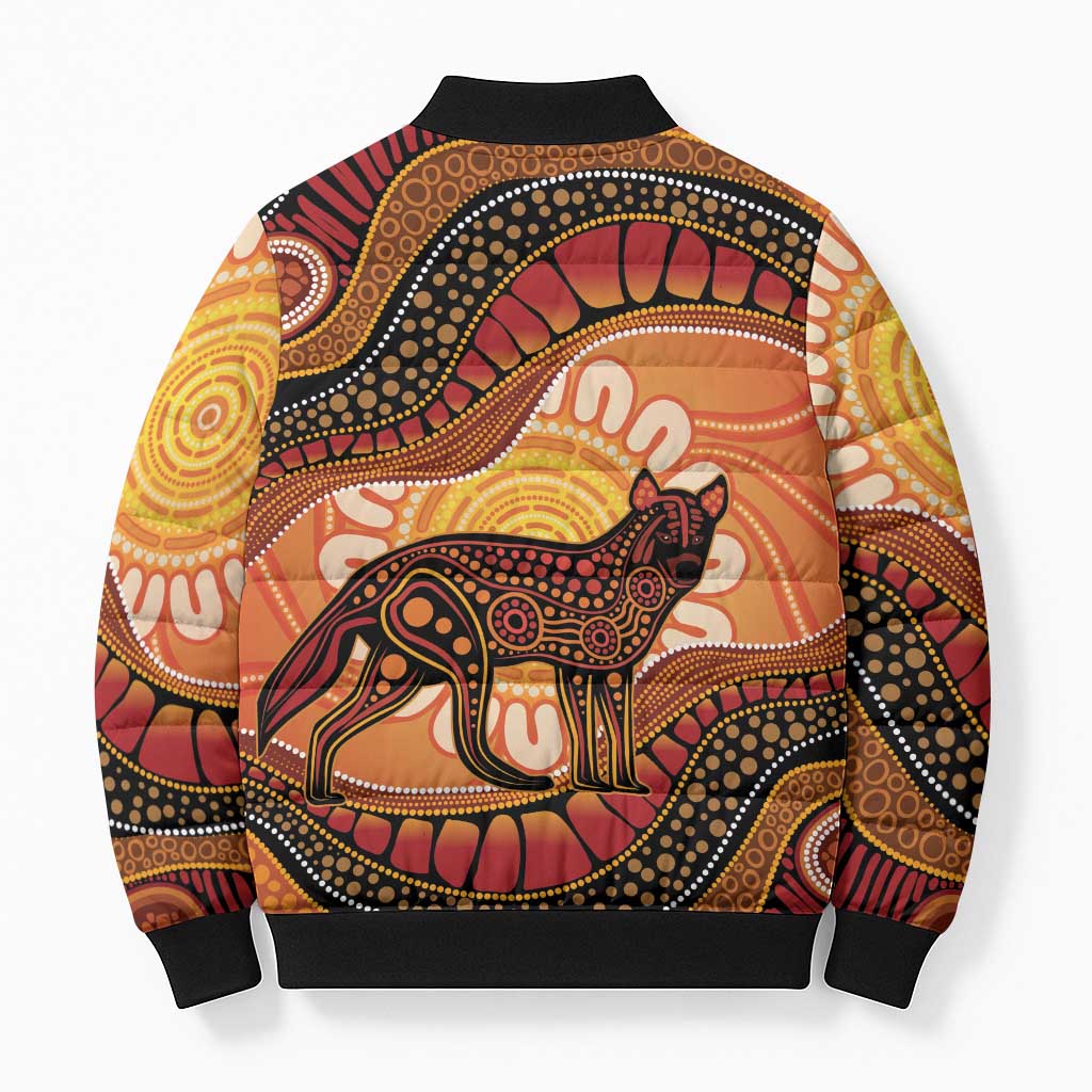 Indigenous Dingo Australia Bomber Puffer Jacket Australian Aboriginal Art Proud