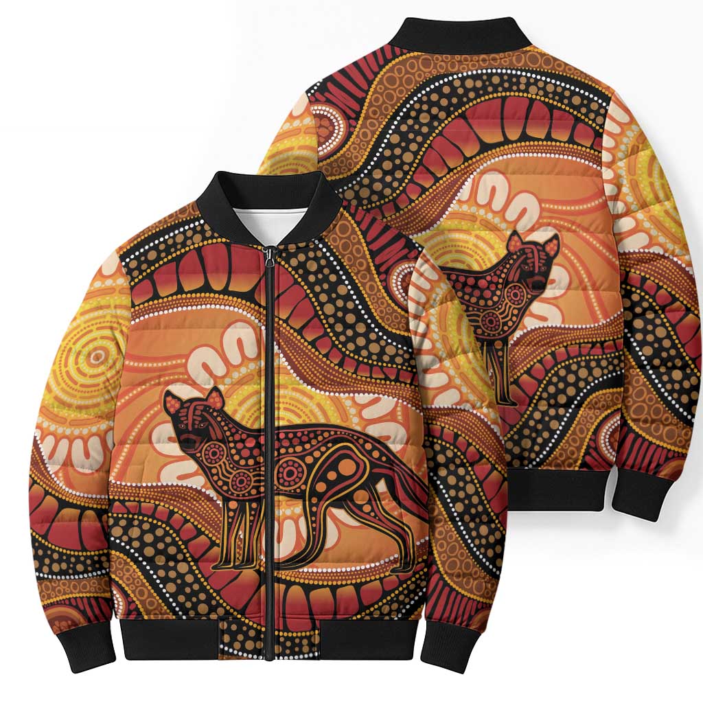 Indigenous Dingo Australia Bomber Puffer Jacket Australian Aboriginal Art Proud