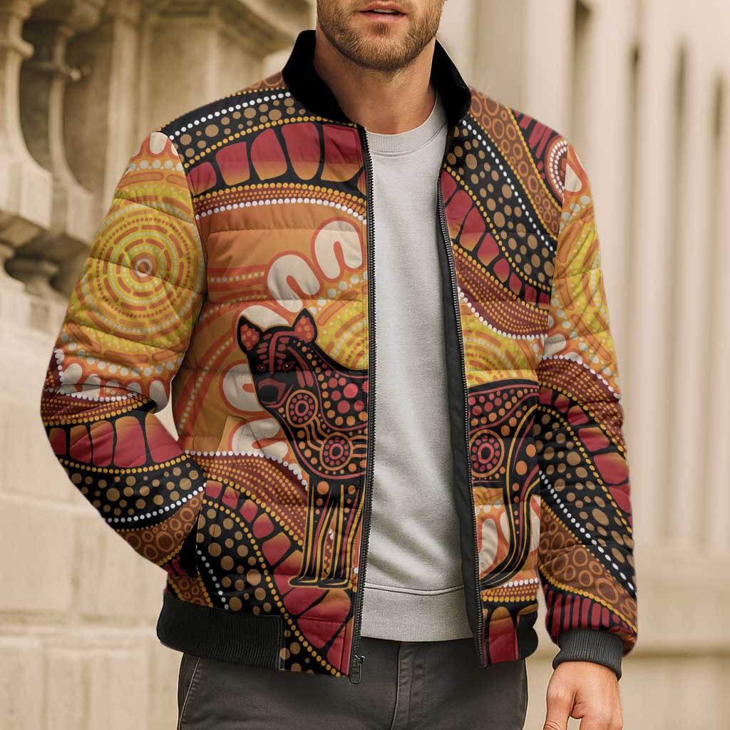 Indigenous Dingo Australia Bomber Puffer Jacket Australian Aboriginal Art Proud