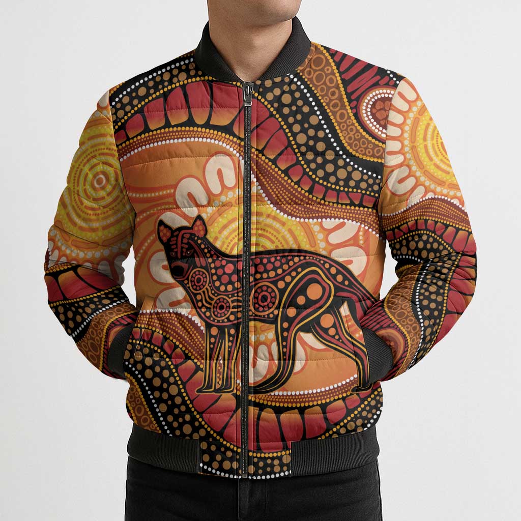 Indigenous Dingo Australia Bomber Puffer Jacket Australian Aboriginal Art Proud