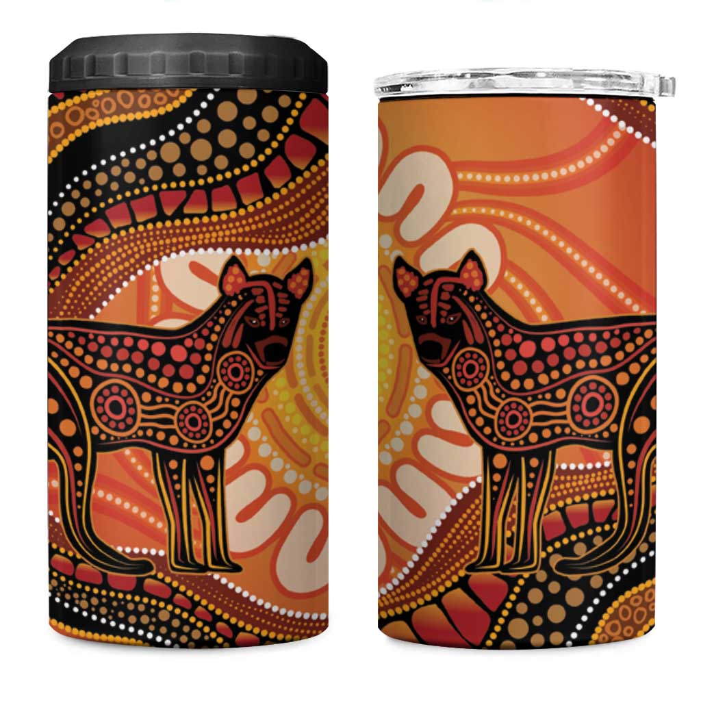 Indigenous Dingo Australia 4 in 1 Can Cooler Tumbler Australian Aboriginal Art Proud