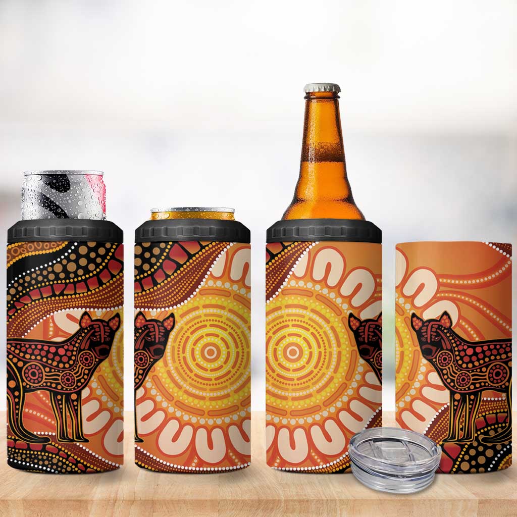 Indigenous Dingo Australia 4 in 1 Can Cooler Tumbler Australian Aboriginal Art Proud