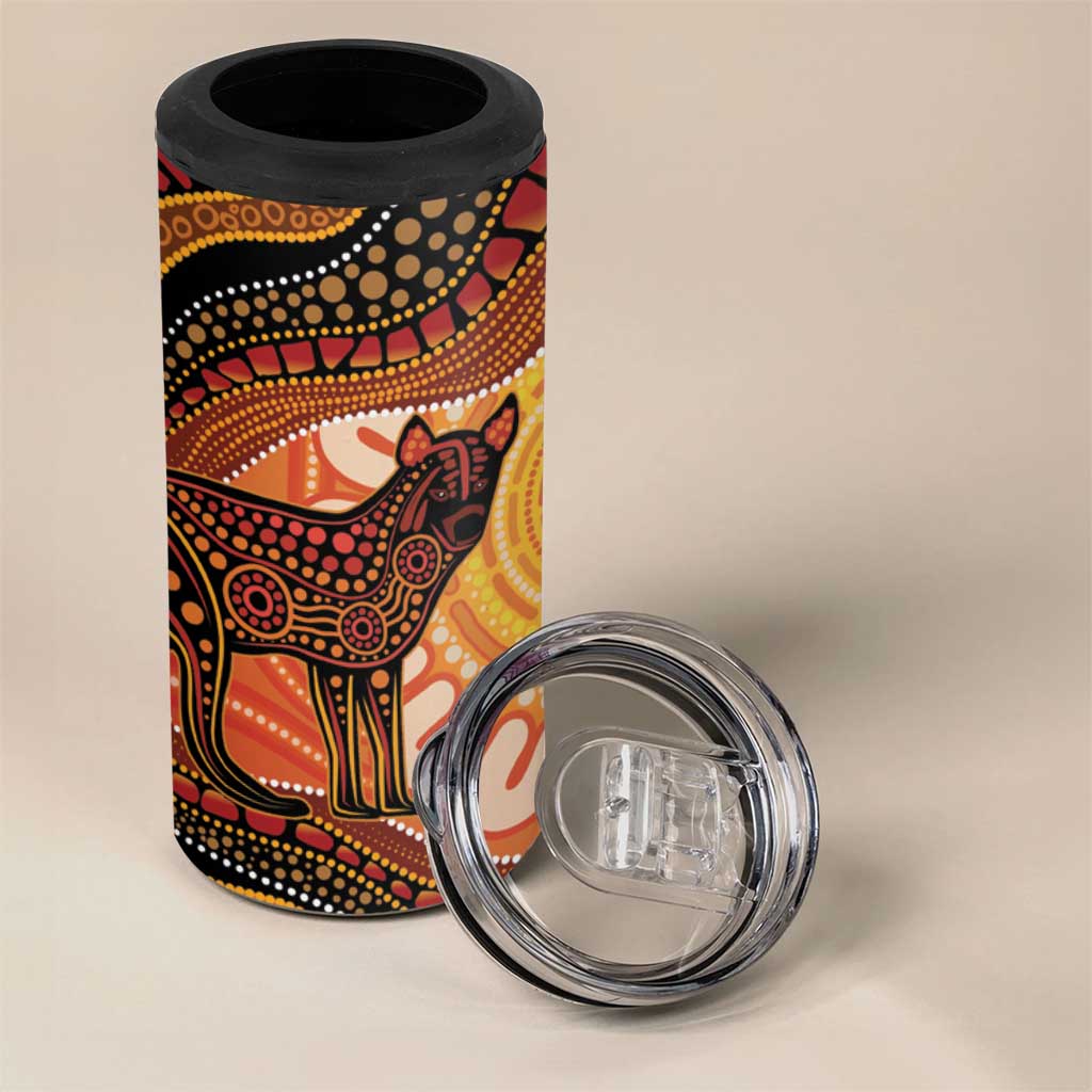 Indigenous Dingo Australia 4 in 1 Can Cooler Tumbler Australian Aboriginal Art Proud