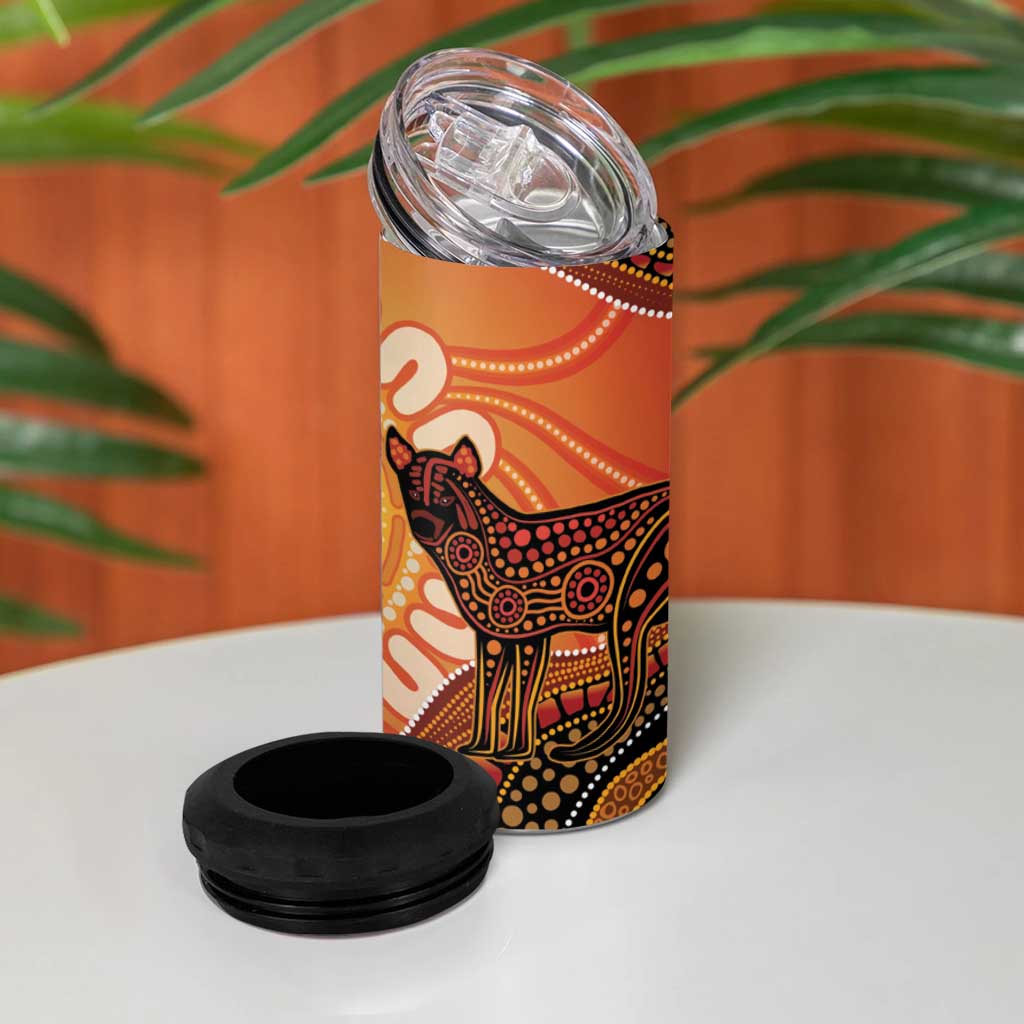 Indigenous Dingo Australia 4 in 1 Can Cooler Tumbler Australian Aboriginal Art Proud