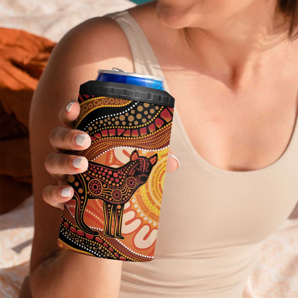 Indigenous Dingo Australia 4 in 1 Can Cooler Tumbler Australian Aboriginal Art Proud