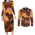 Indigenous Dingo Australia Couples Matching Long Sleeve Bodycon Dress and Long Sleeve Button Shirt Australian Aboriginal Art Proud