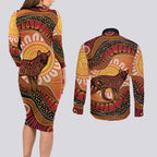 Indigenous Dingo Australia Couples Matching Long Sleeve Bodycon Dress and Long Sleeve Button Shirt Australian Aboriginal Art Proud