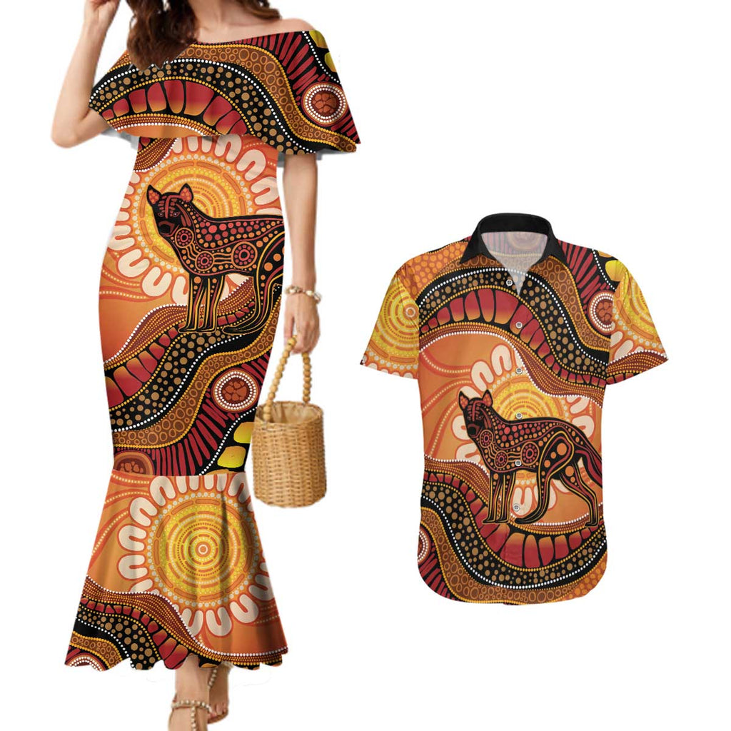 Indigenous Dingo Australia Couples Matching Mermaid Dress and Hawaiian Shirt Australian Aboriginal Art Proud