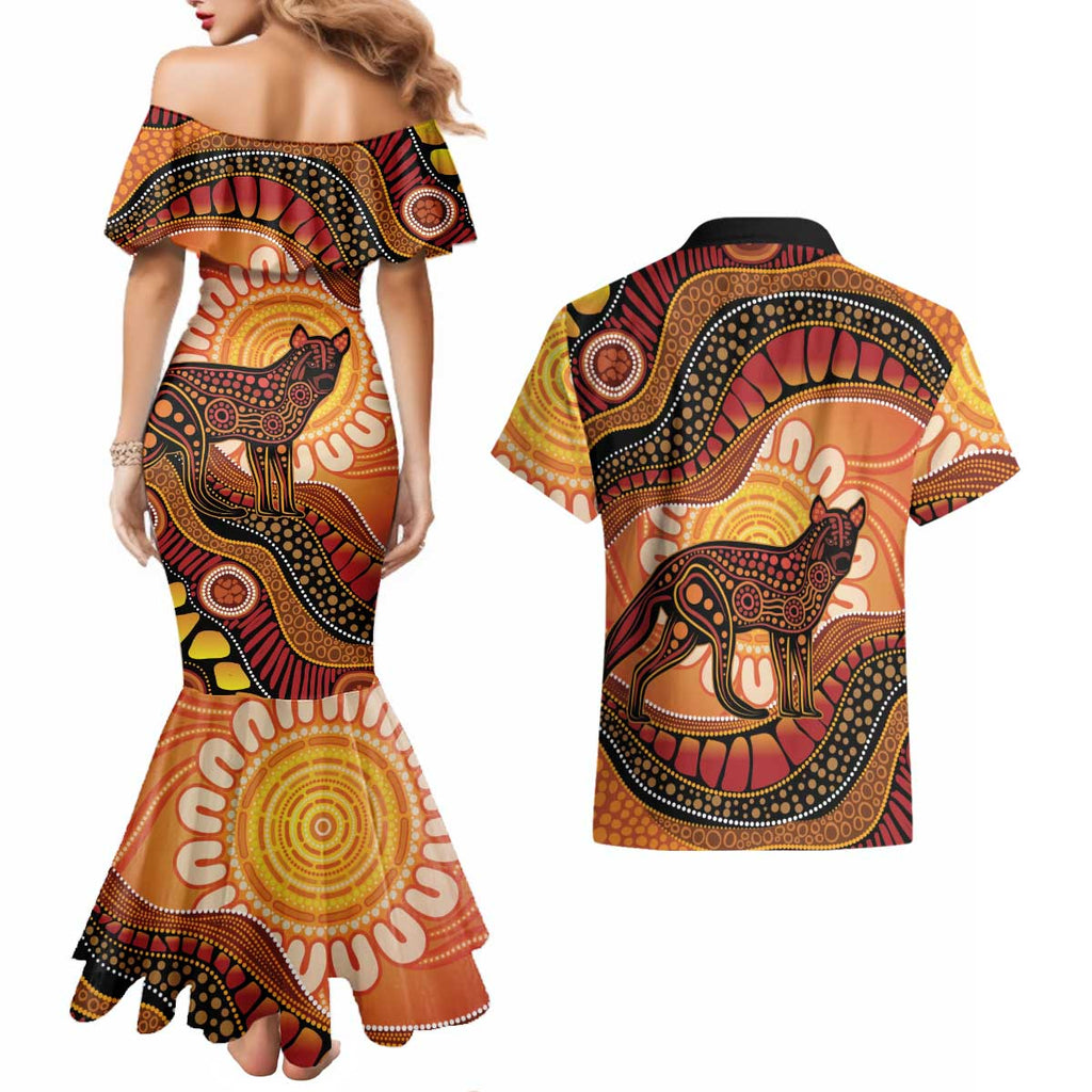 Indigenous Dingo Australia Couples Matching Mermaid Dress and Hawaiian Shirt Australian Aboriginal Art Proud