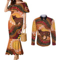 Indigenous Dingo Australia Couples Matching Mermaid Dress and Long Sleeve Button Shirt Australian Aboriginal Art Proud