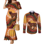 Indigenous Dingo Australia Couples Matching Mermaid Dress and Long Sleeve Button Shirt Australian Aboriginal Art Proud