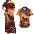 Indigenous Dingo Australia Couples Matching Off Shoulder Maxi Dress and Hawaiian Shirt Australian Aboriginal Art Proud