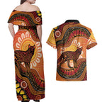 Indigenous Dingo Australia Couples Matching Off Shoulder Maxi Dress and Hawaiian Shirt Australian Aboriginal Art Proud