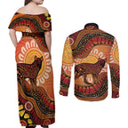Indigenous Dingo Australia Couples Matching Off Shoulder Maxi Dress and Long Sleeve Button Shirt Australian Aboriginal Art Proud