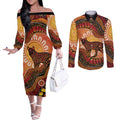 Indigenous Dingo Australia Couples Matching Off The Shoulder Long Sleeve Dress and Long Sleeve Button Shirt Australian Aboriginal Art Proud