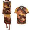 Indigenous Dingo Australia Couples Matching Puletasi and Hawaiian Shirt Australian Aboriginal Art Proud